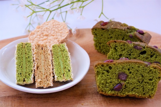 抹茶ケーキと抹茶ダックワーズ・ほうじ茶ダックワーズ